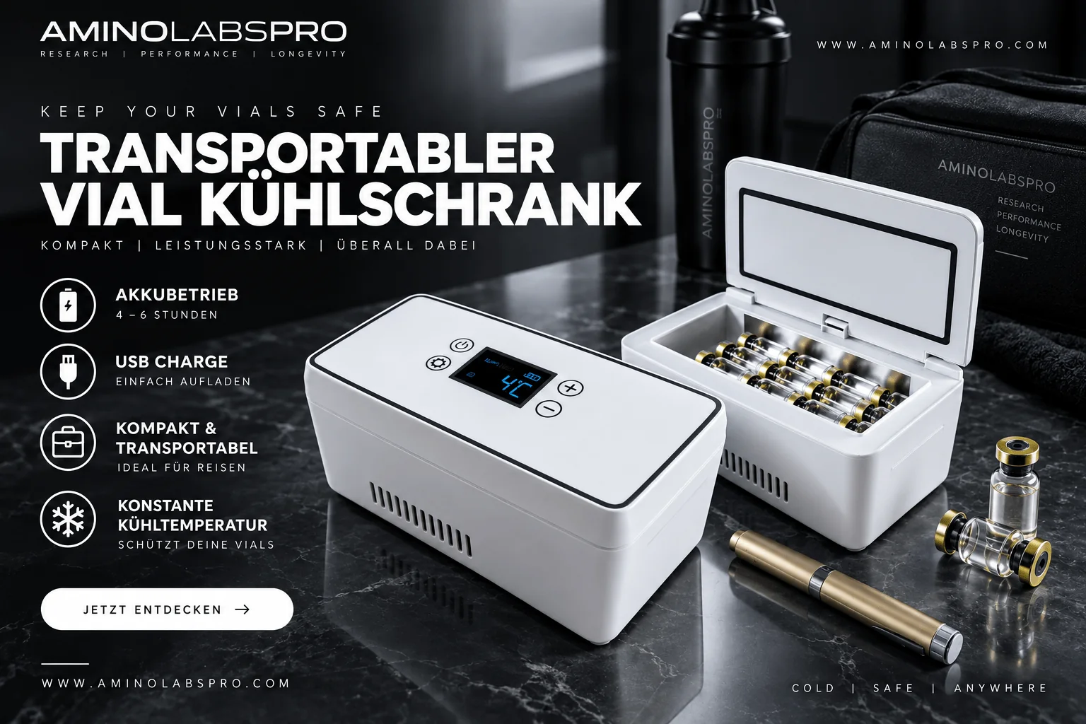 Peptid-Kühlschrank mobil – mit Temperaturanzeige – Bild 2