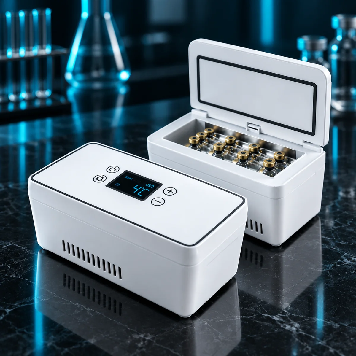 Peptid-Kühlschrank mobil – mit Temperaturanzeige
